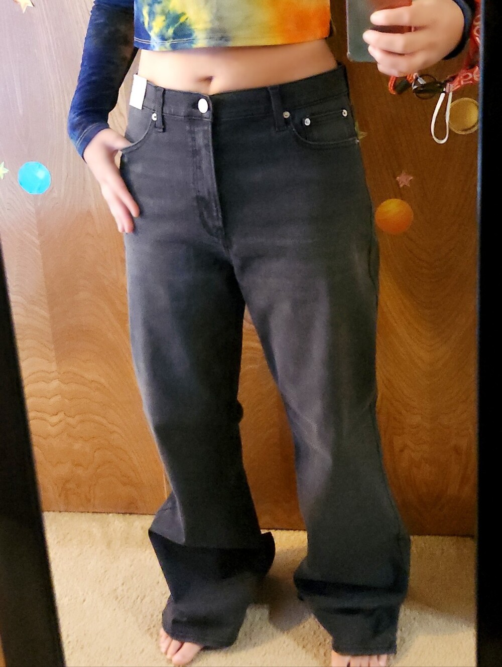 [14 Standard] Jordache High Rise Destructed Flare Jean Black (Dark Grey)